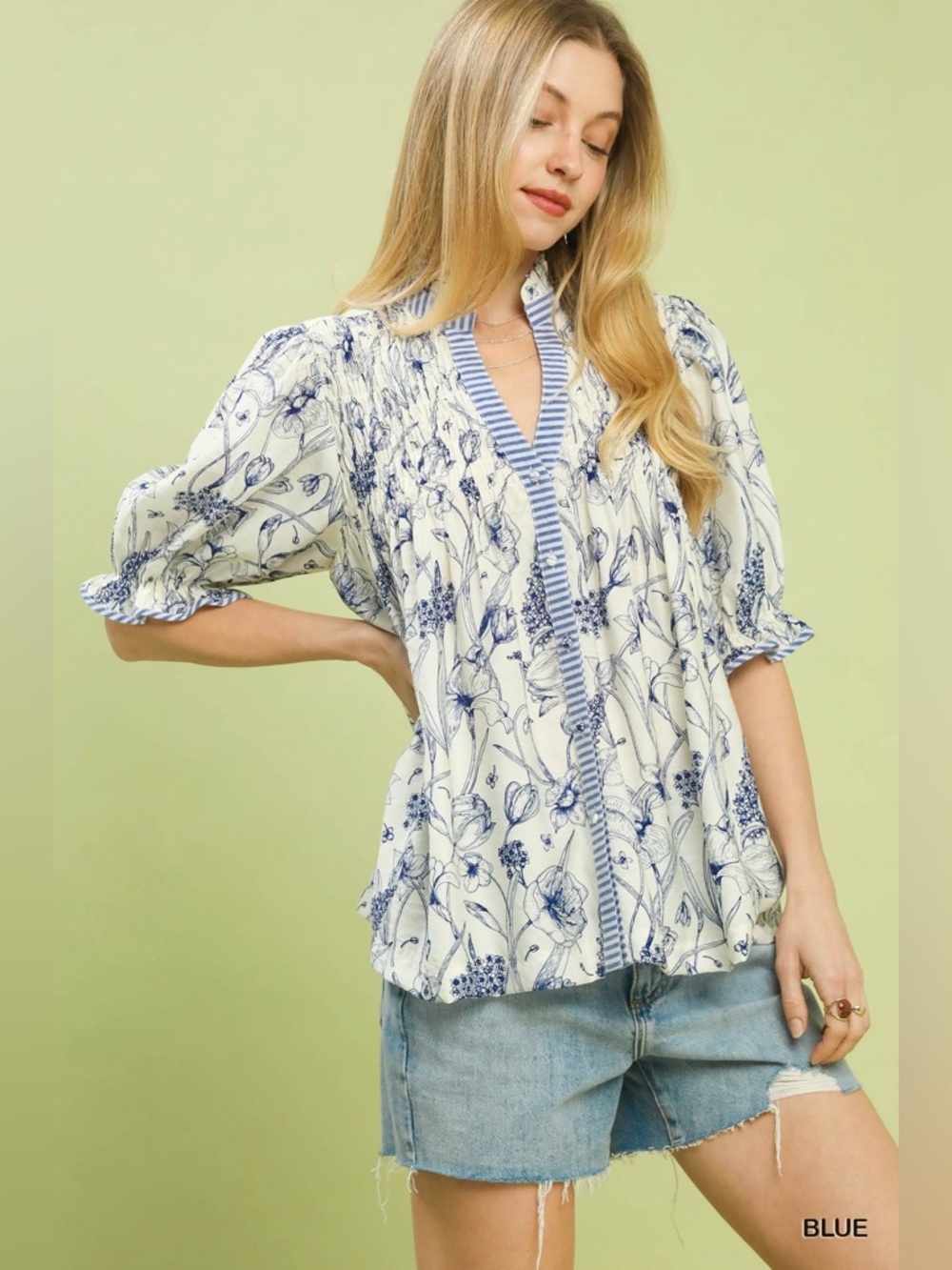 Umgee Mixed Print Button Front Top - Picture 2 of 6